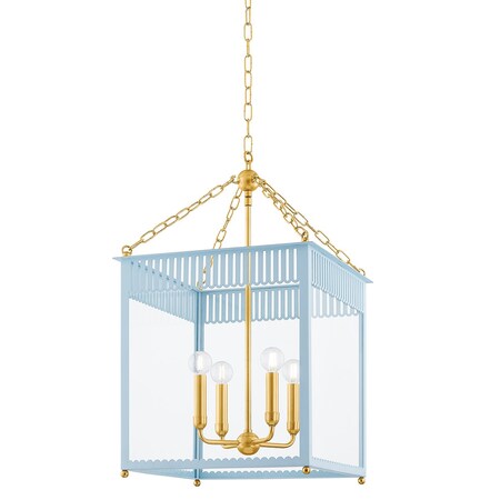 Mitzi Rosalie 4 Light Lantern 17.25 In. Aged Brass/Soft Arctic Blue H932704L-AGB/SAO