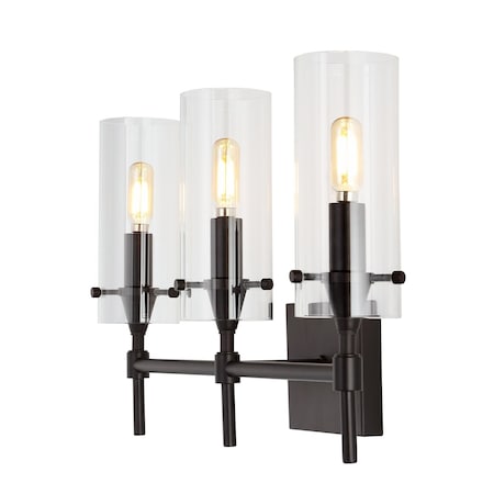 Jonathan Y Cato 21.25" 3-Light Modern Farmhouse Iron/Glass LED Vanity, Oil Rubbed Bronze/Clear JYL7807A