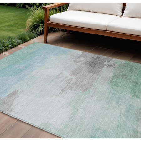 Homeroots 10' X 14' Blue And Mint Green Abstract Washable Indoor Outdoor Area Rug 611287