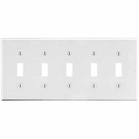 Hubbell Wiring Device-Kellems Toggle Switch Wall Plate, Number of Gangs: 5 Plastic, Satin Finish, White P5W