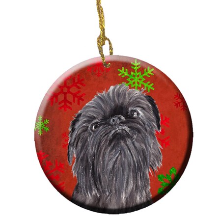 Carolines Treasures Brussels Griffon Red Snowflakes Holiday Ceramic Ornament- 2.81 Dia SC9587CO1
