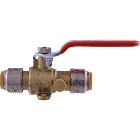 Sharkbite Ball Valve with Drain and Mounting Tab, 1/2 in Connection, Push-Fit, 250 psi Pressure, Brass Body UR24615A