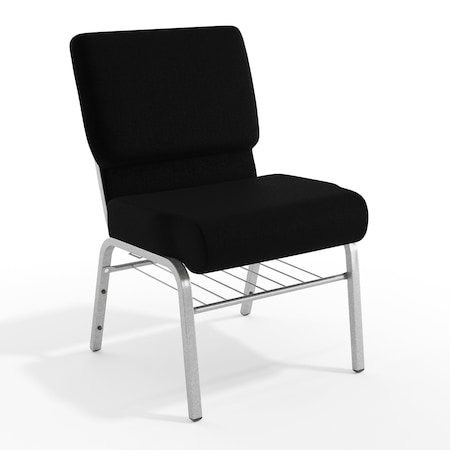 Flash Furniture Black Fabric Church Chair, PK4 4-XU-CH0221-BK-SV-BAS-GG