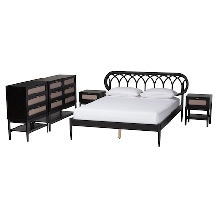 Baxton Studio Florica Art Deco Black Wood Queen 5-Piece Bedroom Set 255-14153-14151-14150-14149-14149-ZORO