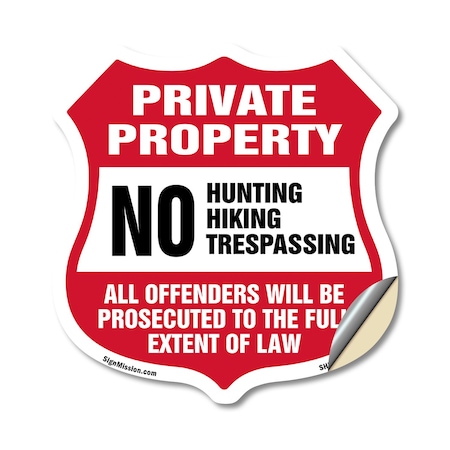 Signmission Private Property Shield Sign No Hunting, 18 Inch X 18 Inch, Vinyl Decal SHI-D-18-446