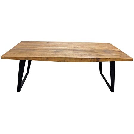 Homeroots 63" Natural And Black Solid Wood And Iron Sled Base Dining Table 488685