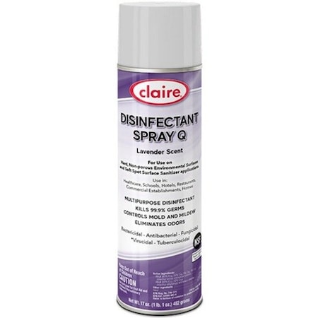 Claire Spray Q Disinfectant. Lavender Scent, 17 oz Aerosol Spray, 12PK CL1003
