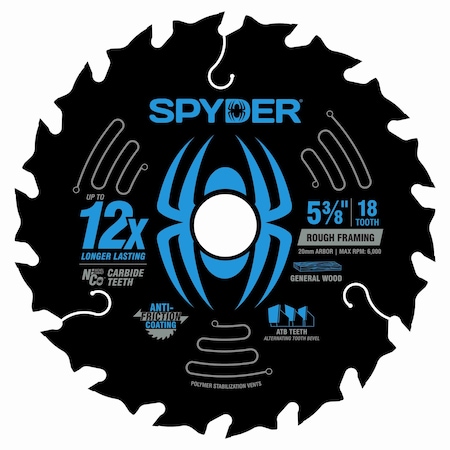 Spyder 5-3/8-Inch 18-Tooth Saw Blade for Rough Framing 13107