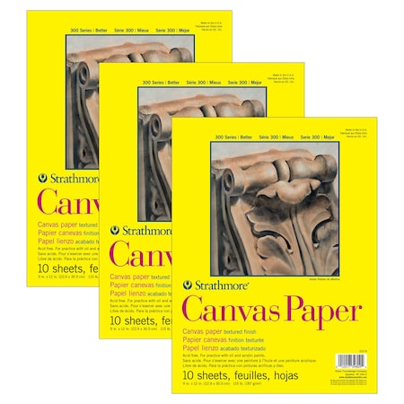 Strathmore 300 Series Canvas Paper Pad, Glue Binding, 10 Sheet, 9x12 inch, 3PK P310-9-03