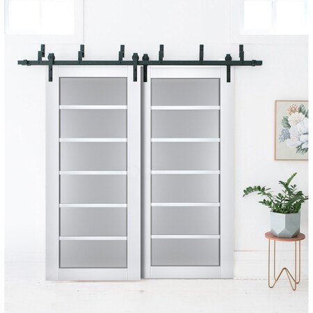Sartodoors Sliding Closet Barn Bypass Doors with Frosted Glass White 56x80 (2* 28x80) Solid Core VEREGIO7602BBB-WS-56