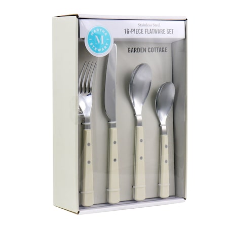 Martha Stewart Garden Cottage 16 Piece Stainless Steel Flatware Set in Cream 129074.16