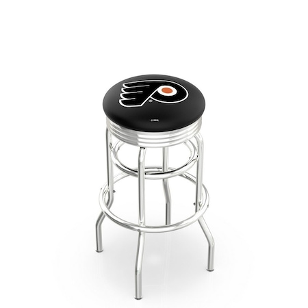 Holland Bar Stool Co 25" Chrome 2-Ring Philadelphia Flyers Swivel Bar Stool, Accent Ring L7C3C25PhiFly-B