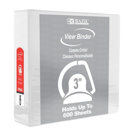 Bazic Products Slant D Ring View Binder with 2 Pockets, 3", White 3175