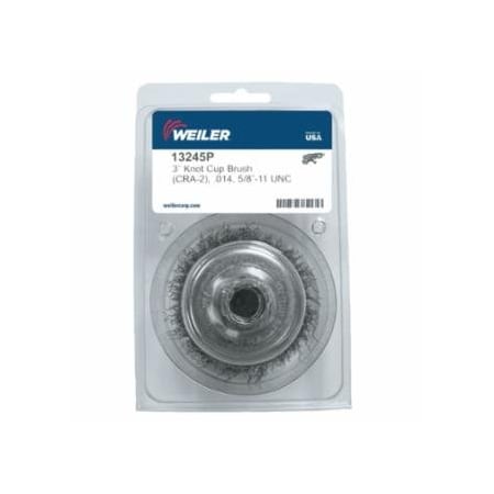 Weiler Crimped Wire Cup Brush, 3 in Dia., 5/8-11 UNC Arbor, Steel Wire, 5PK 804-13245P