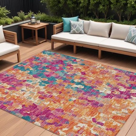Homeroots 8' X 10' Blush Orange And Teal Blue Abstract Washable Indoor Outdoor Area Rug 631984