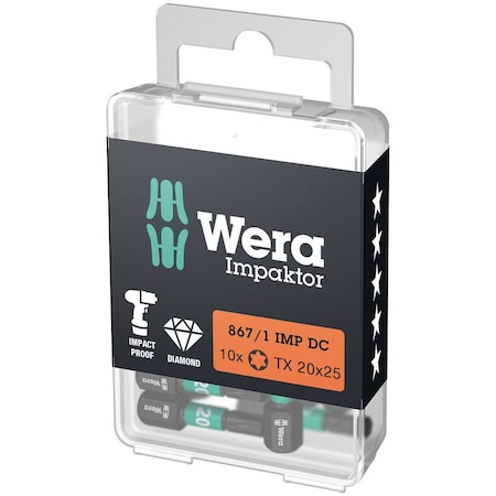 Wera 867/1 IMP DC TORX DIY Impaktor bits, TX 20 x 25 mm, 10 pieces 5057624001