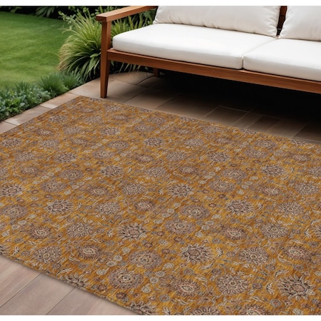 Homeroots 9' X 12' Copper Beige And Taupe Floral Washable Indoor Outdoor Area Rug 582270