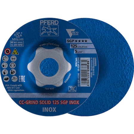 Pferd 5'' CC-GRIND-SOLID - 5/8-11 Thread - SGP INOX VICTOGRAIN-COOL 61244