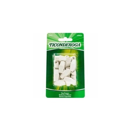 Ticonderoga Pencil Cap Erasers, White, Wedge, Vinyl, 25 / Pack, Latex-free, Non-toxic, Smudge-free, 72PK X38025