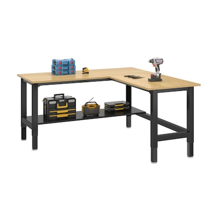 4Dock 72 in. L-shaped Heavy Duty Workbench with Rubber Wood Tabletop WB601L-7230-RB