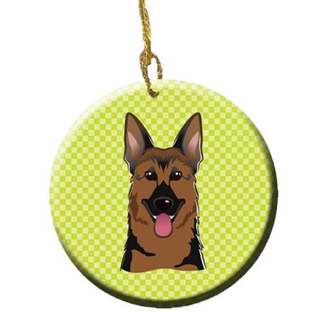 Carolines Treasures Checkerboard Lime Green German Shepherd Ceramic Ornament- 2.81 In. BB1273CO1