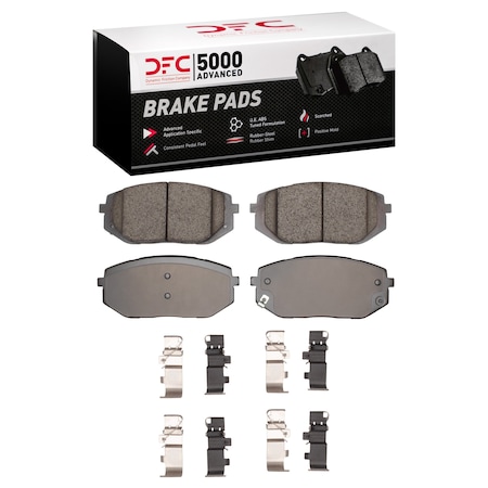 Dynamic Friction Co DFC 5000 Advanced Brake Pads - Low Metallic and Hardware Kit 1552-2398-02