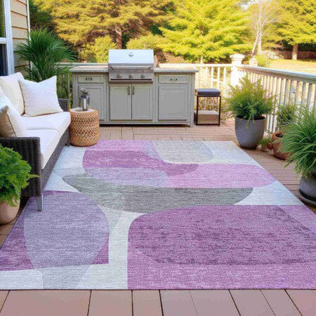 Homeroots 8' X 10' Purple And Gray Abstract Washable Indoor Outdoor Area Rug 632182