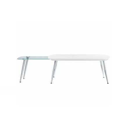 Homeroots 47" White Clear and Silver Wood And Glass And Metal Coffee Table 490767