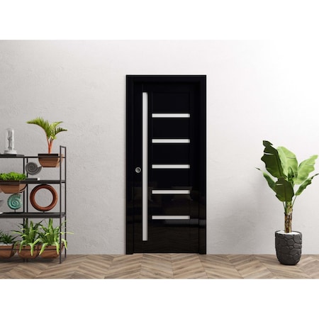 Sartodoors Sliding Pocket Door 36x80 inches Black Solid Core Modern Interior QUADRO4088PD-GLB-36