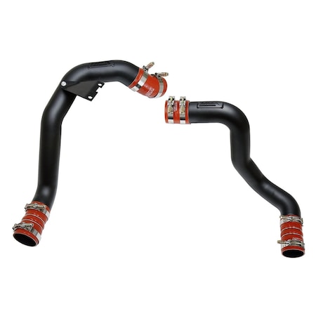 Hps Performance Hot & Cold Side Charge Pipe with Orange CAC Hose Intercooler Boots, Black, 17-105WB