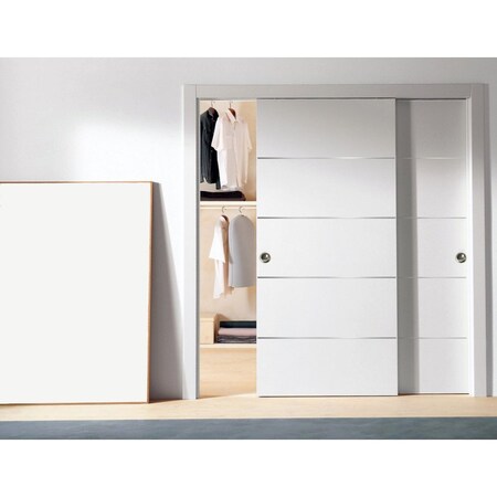 Sartodoors Sliding Closet Bypass Doors, Planum 0020 White Silk, Sturdy Rails Moldings Trims Hardware Set, Wood PLANUM0020DBD-WS-36