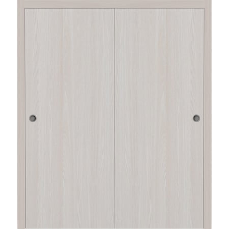 Sartodoors Sliding Closet Bypass Doors 64 x 96 inches, BASIC 3001 Ash Franko, Rails Hardware Set, Wood Solid BASIC3001DBD-YAFR-6496