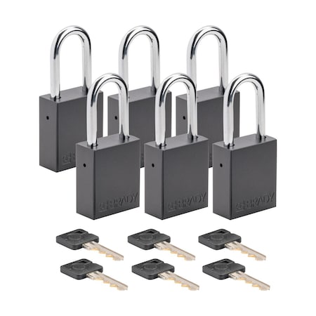 Brady Velocity Lockout Padlocks Aluminum 1.5in Shackle Clearance KA Black 6PK SDAL-BLK-38ST-KA6