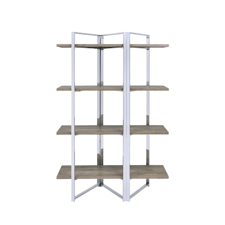 Homeroots 72" Natural And Silver Metal and Wood Four Tier Etagere Bookcase 486294