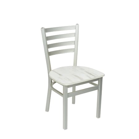 Bfm Seating Lima Ladder Back Chair - Antique Wash Relic Seat - Steel Frame - Silver Mist Finish 2160CAWR-SM