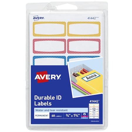 Avery Multipurpose Label, 1 3/4" Label W, 3/4" Label H, 12 Labels per Sheet 41442