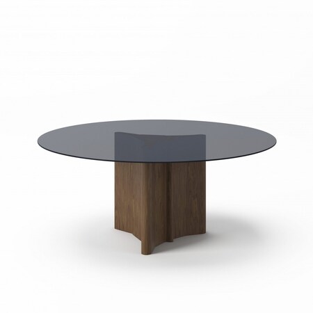 Homeroots 71" Smoky Black And Brown Rounded Glass And Solid Manufactured Wood Pedestal Base Dining Table 487878