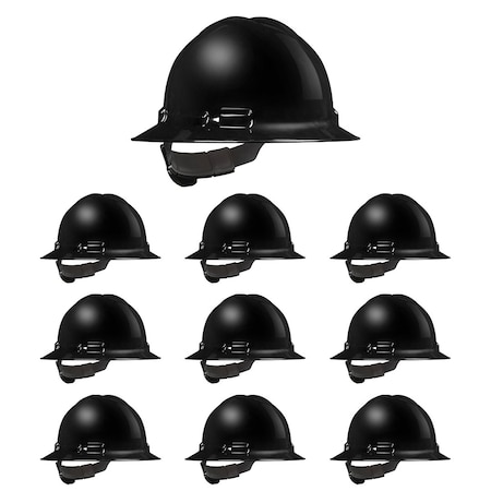 Malta Dynamics Full Brim Hard Hat, Polyethylene, 4 Point Ratchet, Type 1, Class E and G, Black HHBLK2004-Case