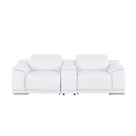 Homeroots 93in White and Silver Leather Power Reclining Loveseat 643827