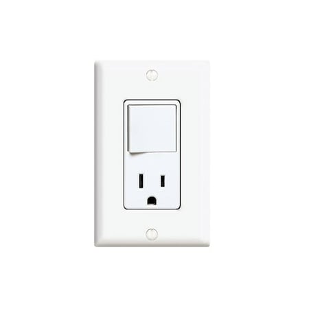 Leviton CombinationSwitch/Outlet, 15A, 1/2hp, White 5645-W