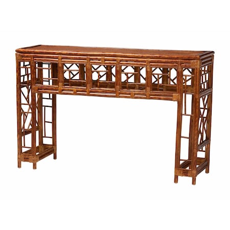 Bali & Pari Wahid Marbled Tortoise Natural Rattan Console Table 268-14748-ZORO