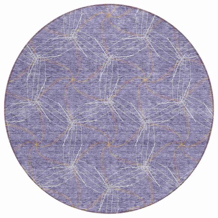 Homeroots 8' Purple And Ivory Round Geometric Washable Indoor Outdoor Area Rug 614109