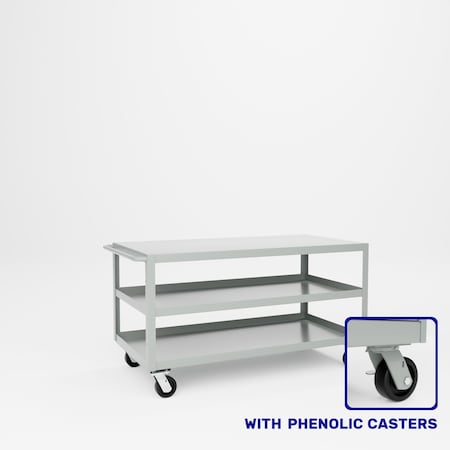 Pucel Heavy Duty Shop Truck, 60 in W x 30 in D x 33.5 in H, Three Shelves, Push Handle, Red 3060-DT-3P