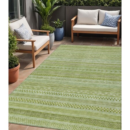 Homeroots 5' X 8' Fern Green And Sage Striped Washable Indoor Outdoor Area Rug 615339