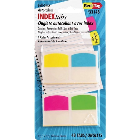 Redi-Tag Removable Tabs, 1-1/16" x 1-1/4", Assorted Colors, 48 Tabs/Pack 33148