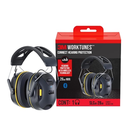 3M WorkTunes 24 dB Over-the-Head Hearing Protector Earmuff Black/Yellow 1 pair 90570-DC