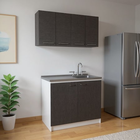 Homeroots 47" Black and White Wall mounted Accent Cabinet With Five Shelves 546369