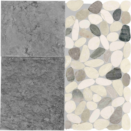 Daltile Pebble Oasis Natural Stone Art Deco Pebble Mosaic 11in x 11in in Honed Coal, 11PK PB37ARTDCPBMSHN