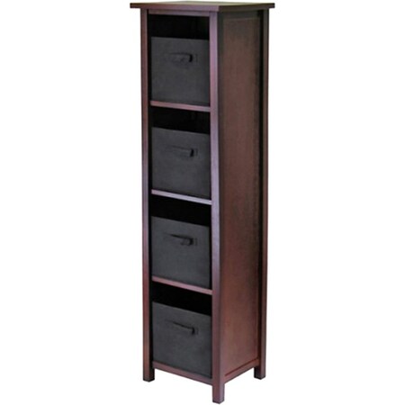 Winsome Verona 4 Section N Storage Shelf with 4 Foldable Fabric Baskets - Walnut and Black 94261