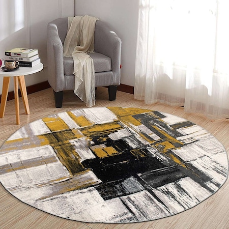 World Rug Gallery Contemporary Modern Abstract Area Rug 8 ft Round Gold 950GOLD8RND